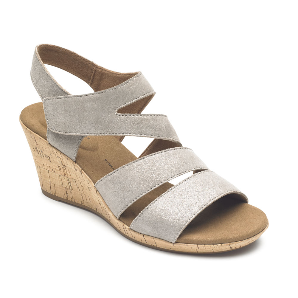 Rockport Singapore Womens Sandals - Briah Strappy Wedge Comfort Grey - WI5198027